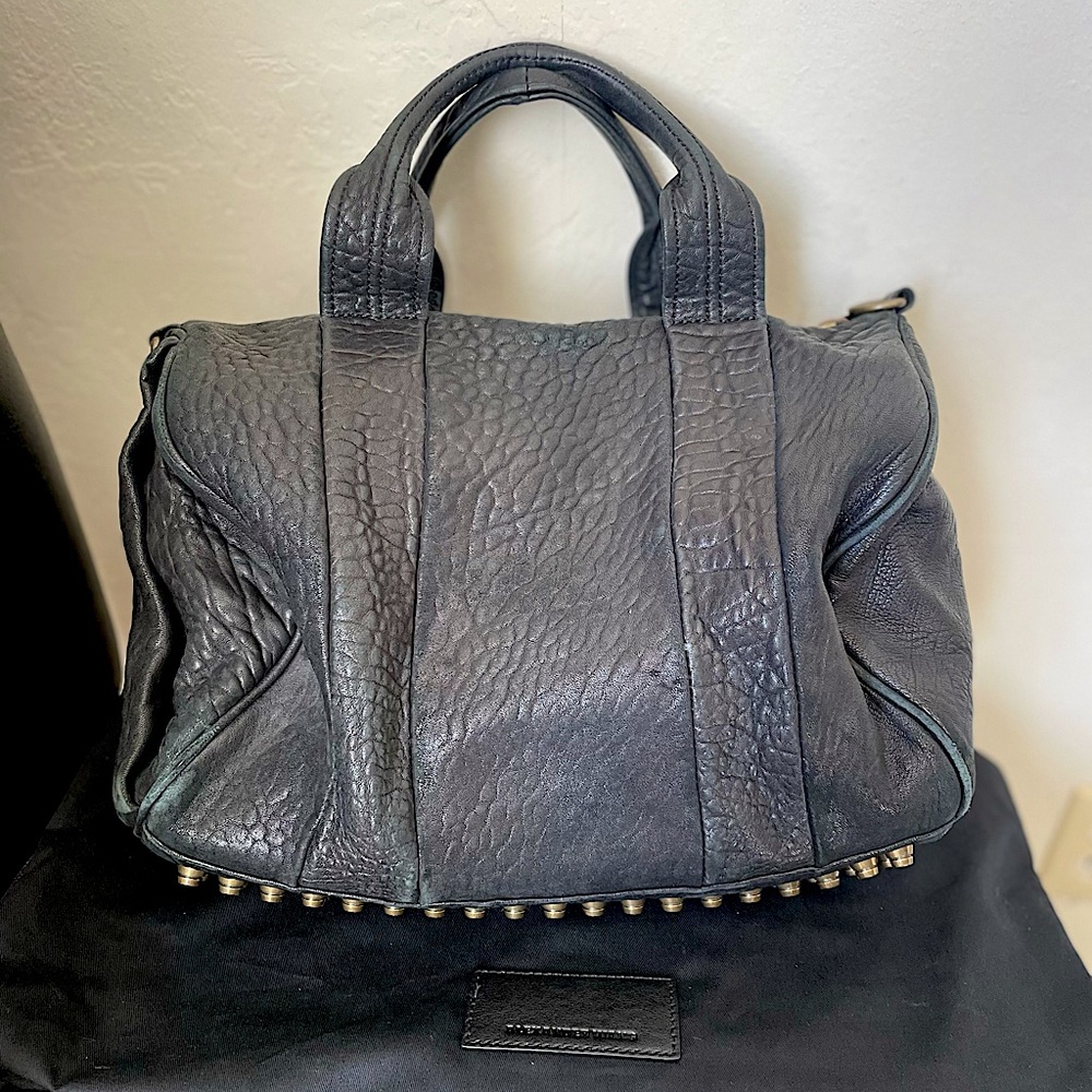 Alexander Wang Rocco Studded in gold, Black Pebbled Leather Satchel.